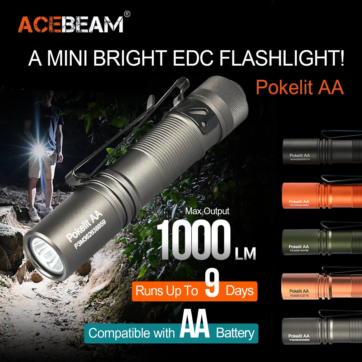 Acebeam Pokelit AA EDC Flashlight 1000 USB Rechargeable