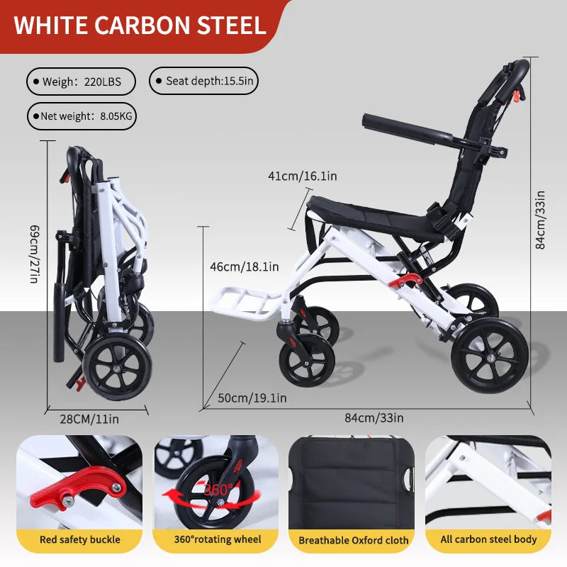 CvitalelPersd Lightweight Folding Wheelchair For Travel And Seniors