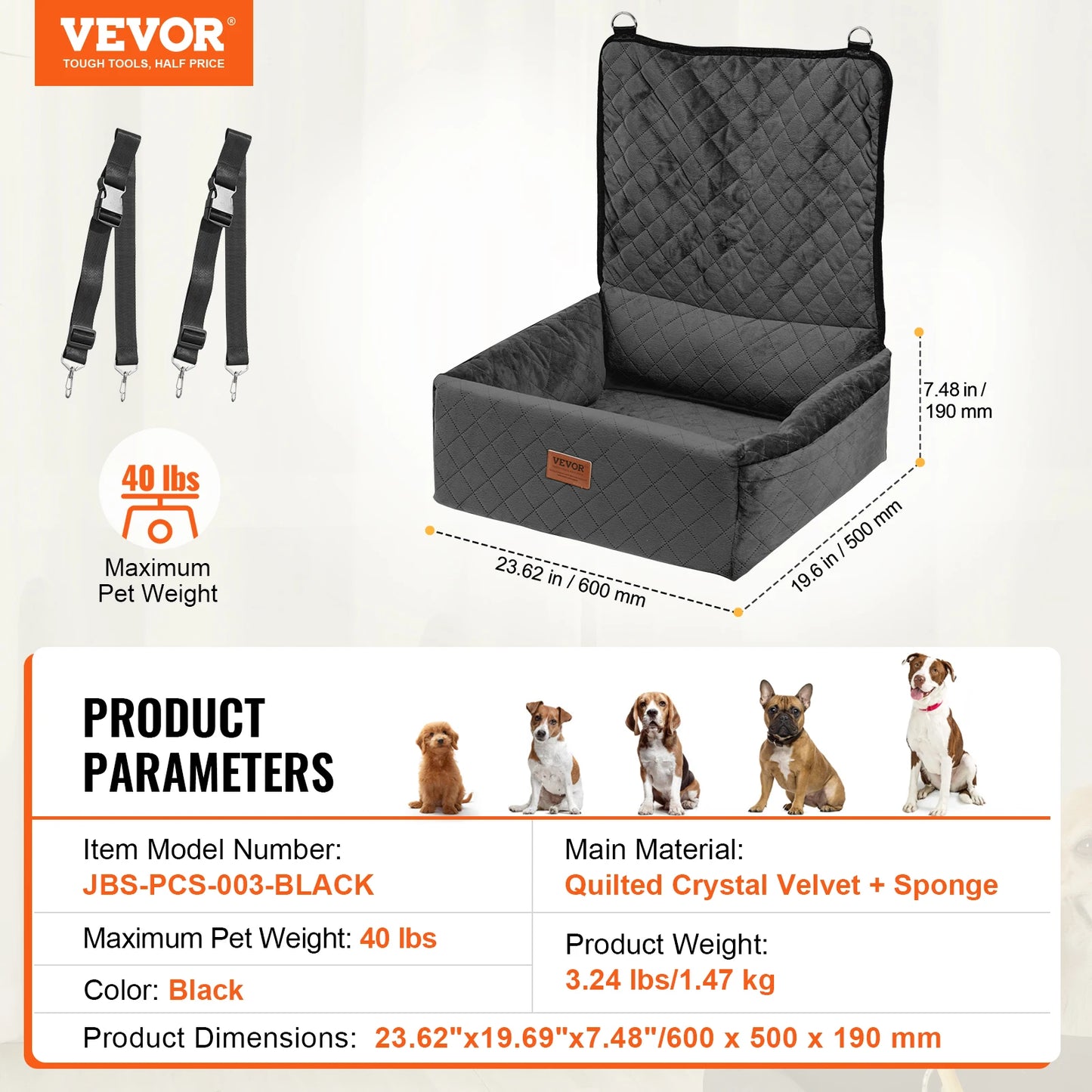 VEVOR Dog Car Seat Booster Seat With Clip On Leash