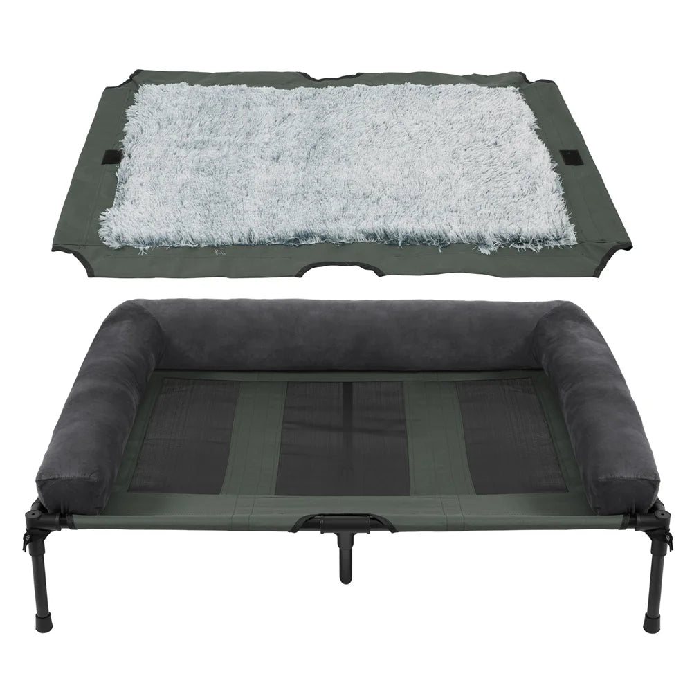 BORWARTCN Outdoor Raised Dog Bed With Cooling Breathable Mat Plush