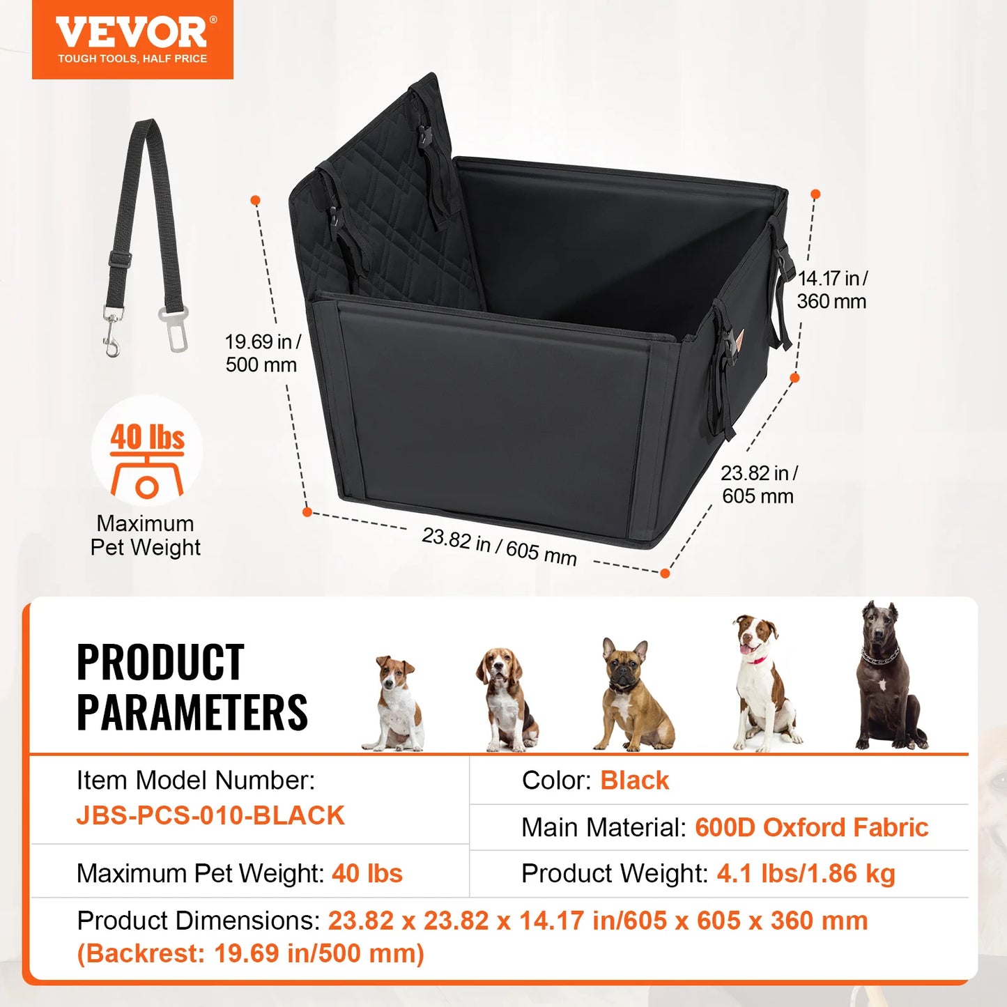 VEVOR Dog Car Seat Booster Seat With Clip On Leash
