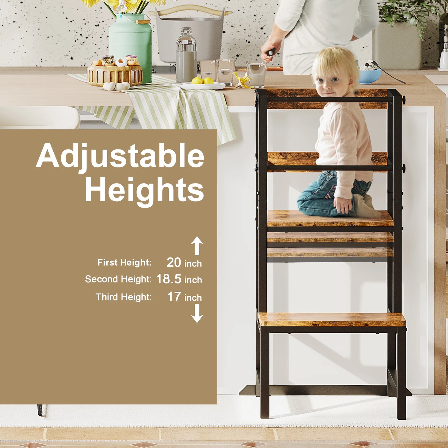 Hignconcerned Toddler Kitchen Step Stool Adjustable Tower - Safety First Gear 25