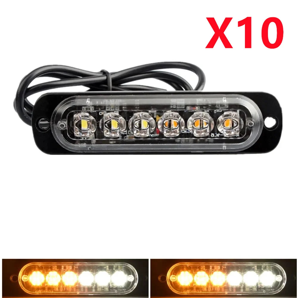 10PCS 6LED Strobe Warning Light for Car 12-24V Emergency Side Marker Light Truck Trailer Flashing Beacon Lamp