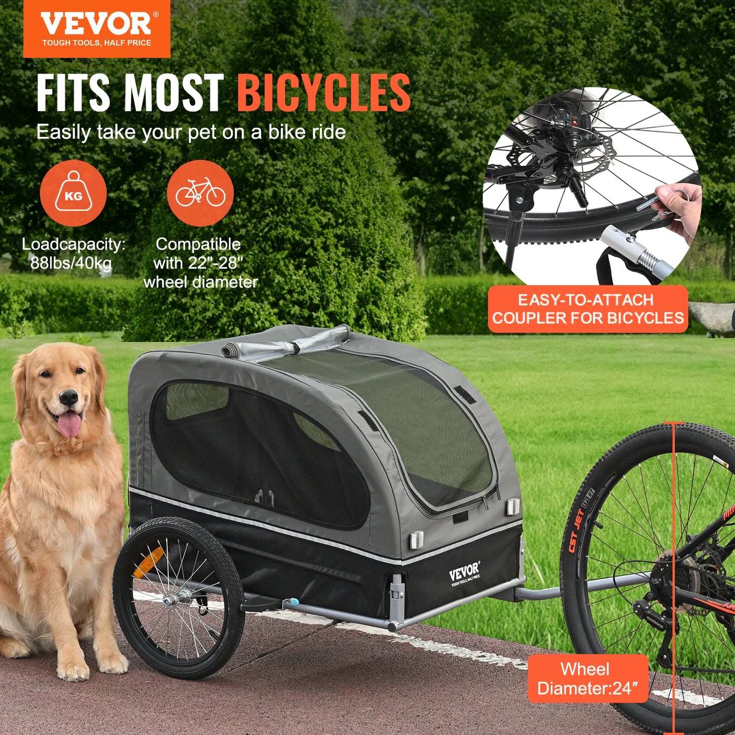 SucceBuy Dog Bike Trailer Pet Cart Carrier Reflectors