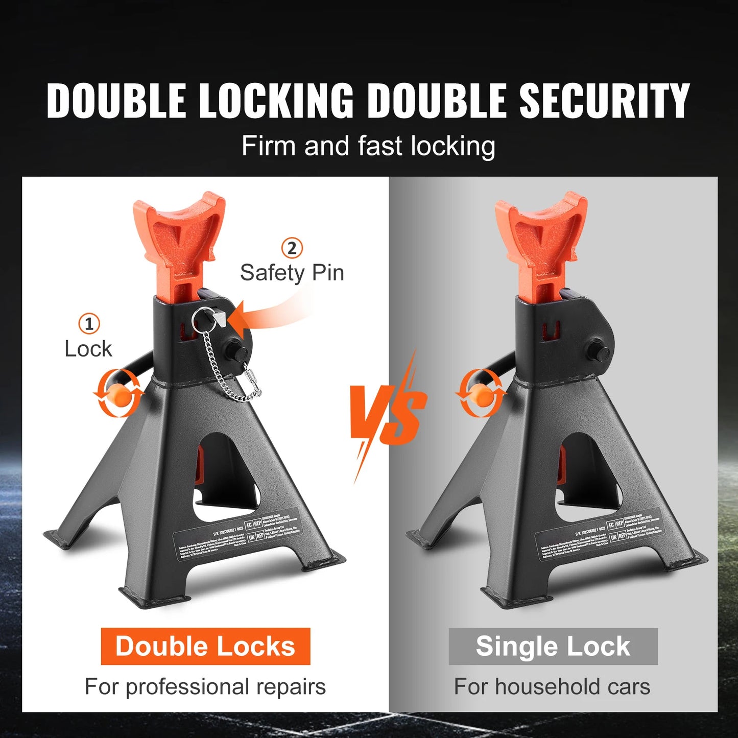 SucceBuy Jack Stands Three to Six Ton Double Locking