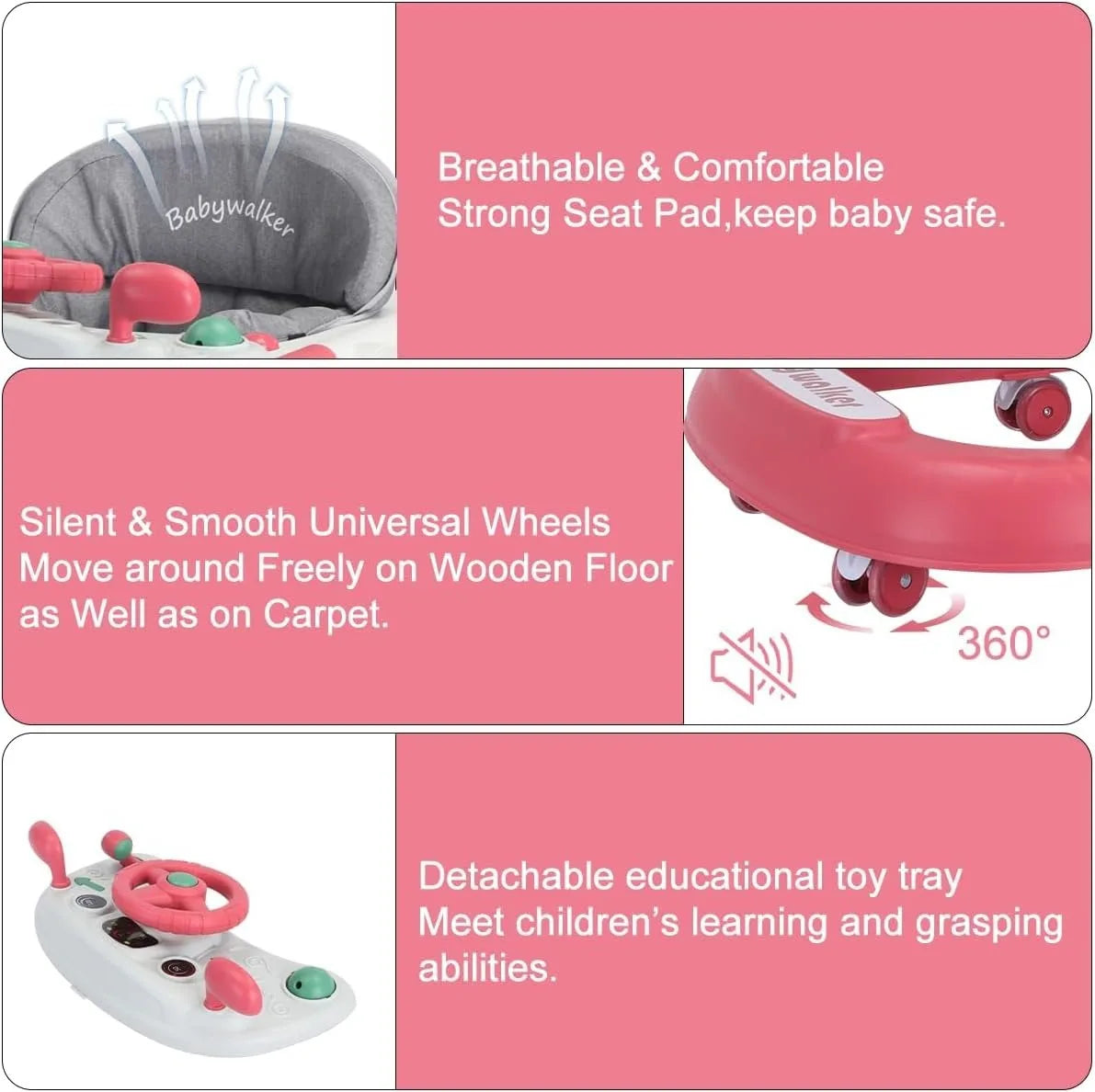 2 in 1 Baby Walker with Removable Feeding and Music Tray - Safety First Gear 25