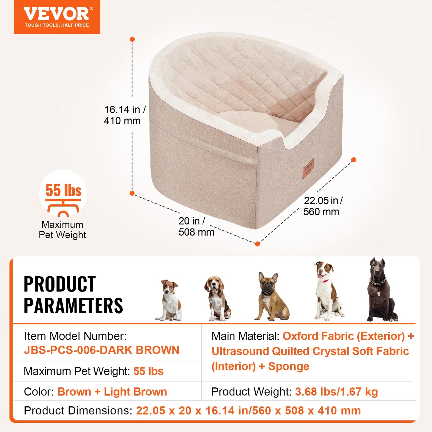 VEVOR Dog Car Seat Booster Seat With Clip On Leash