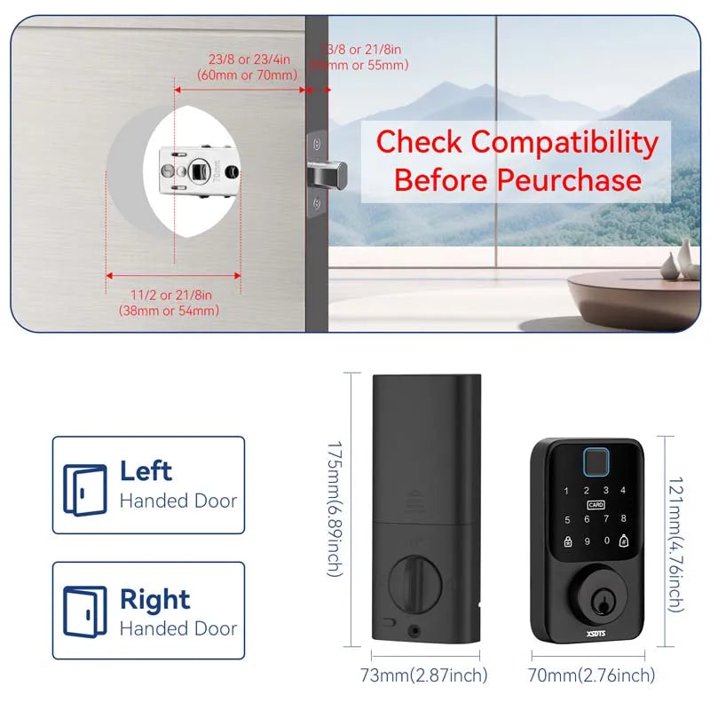 XSDTS Smart Door Lock Biometric Fingerprint Card Keypad App
