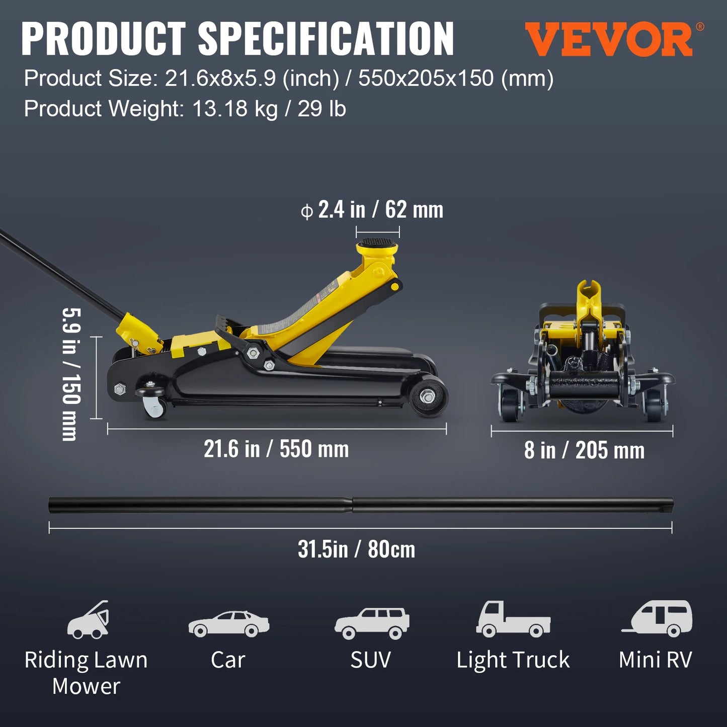 VEVOR 2.5T Floor Hydraulic Jack Pneumatic Low Profile