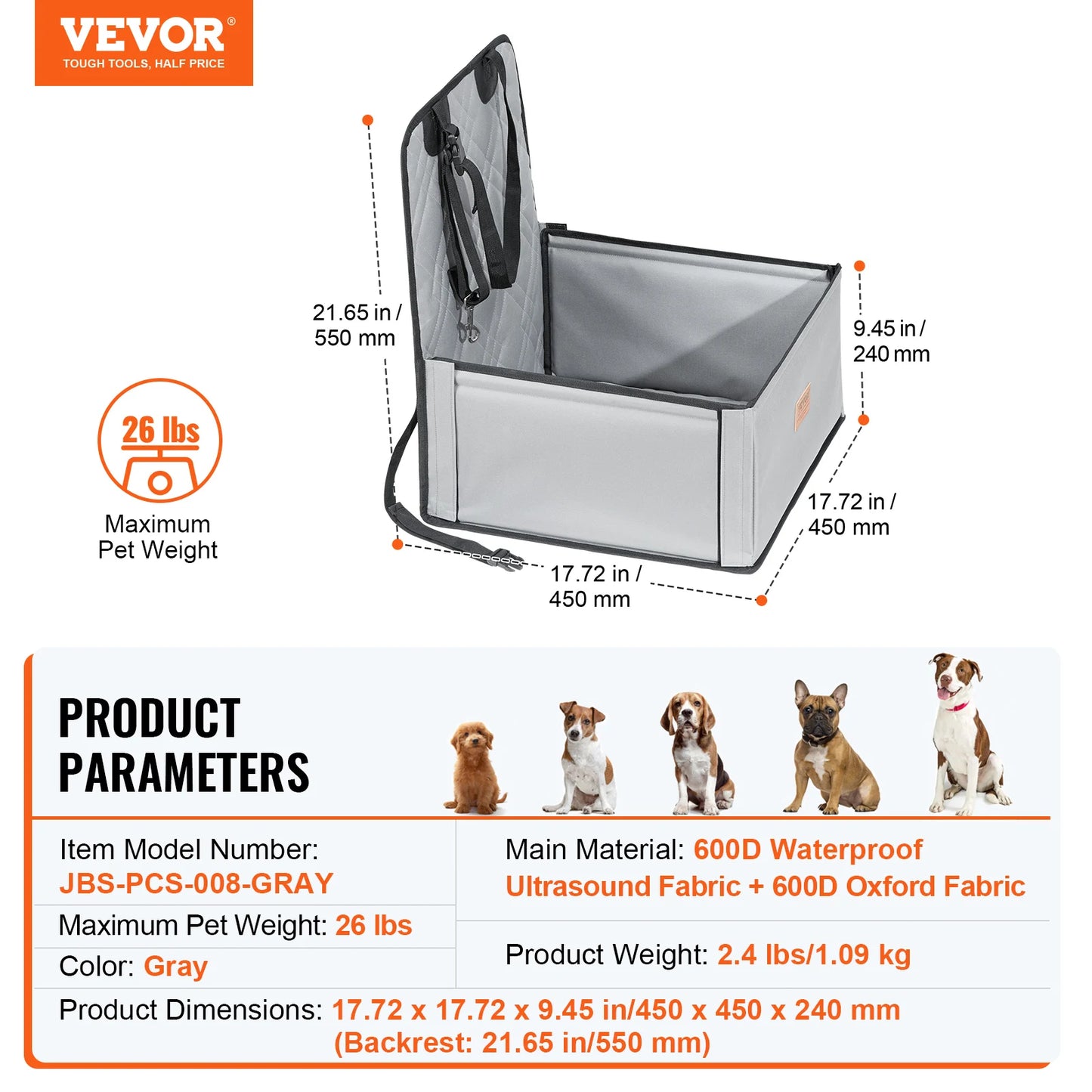 VEVOR Dog Car Seat Booster Seat With Clip On Leash