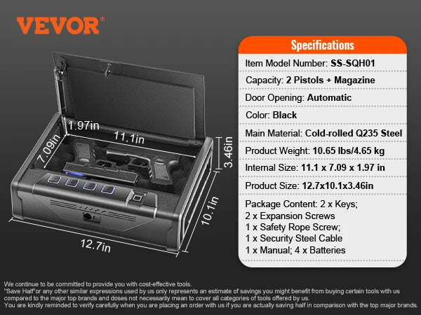 VEVOR Gun Safe Biometric 3 Way Quick Access Pistol Case