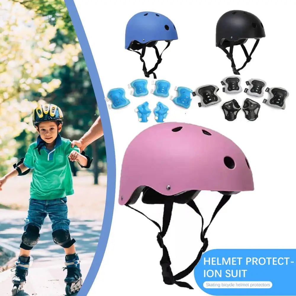 Hign-concerned Kids Safety Helmet Knee Elbow Pad Set Cycling