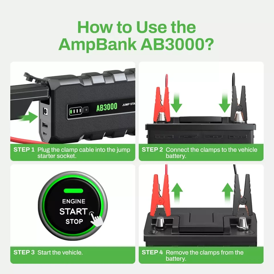 AMPBANK AB3000 12V Jump Starter Battery Booster 3000A