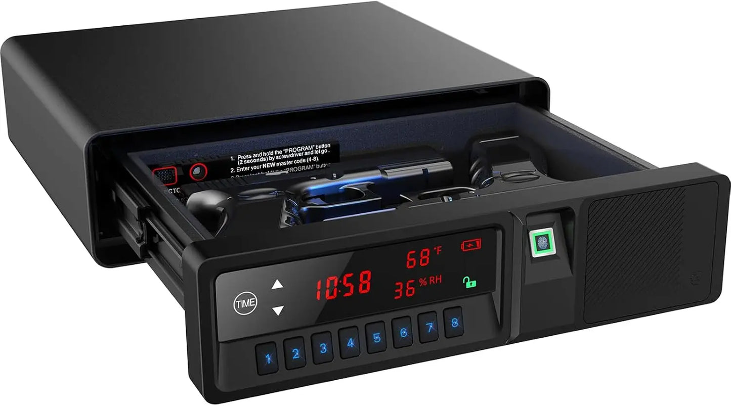Slide Away Pistol Safe Drawer With LCD Temp Humidity Time