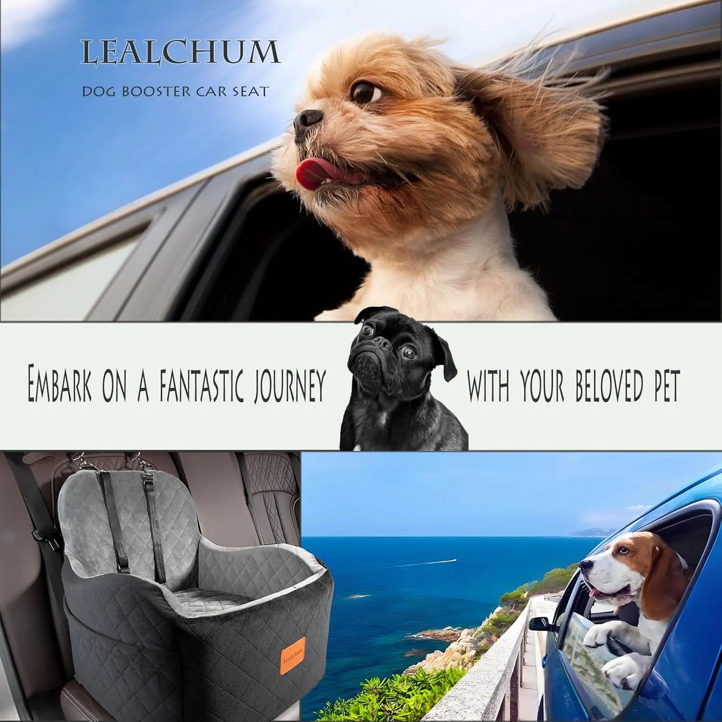 Dog Car Booster Seat With Washable Cushion And Storage Pockets