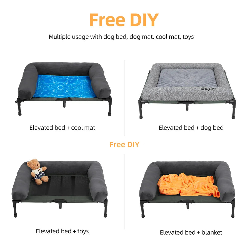 BORWARTCN Raised Outdoor Dog Bed With Cooling Mat For Pets