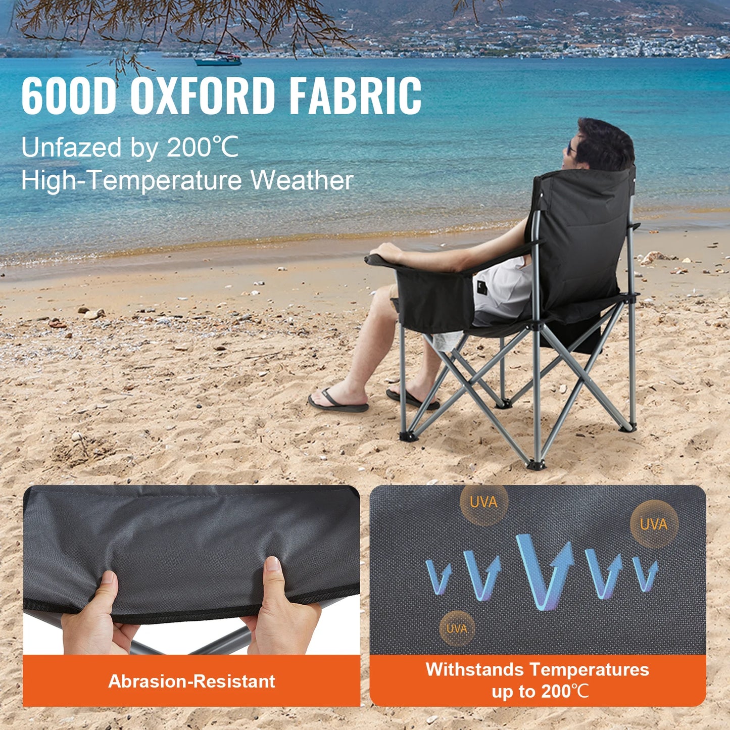 VEVOR Outdoor Camping Folding Chair Quad Lumbar Support With Pockets
