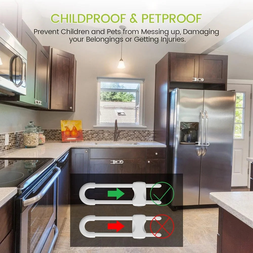 10 Pack U Shaped Child Cabinet Locks InterlockingAntipinchChildproofingSafetyLatches - Safety First Gear 25