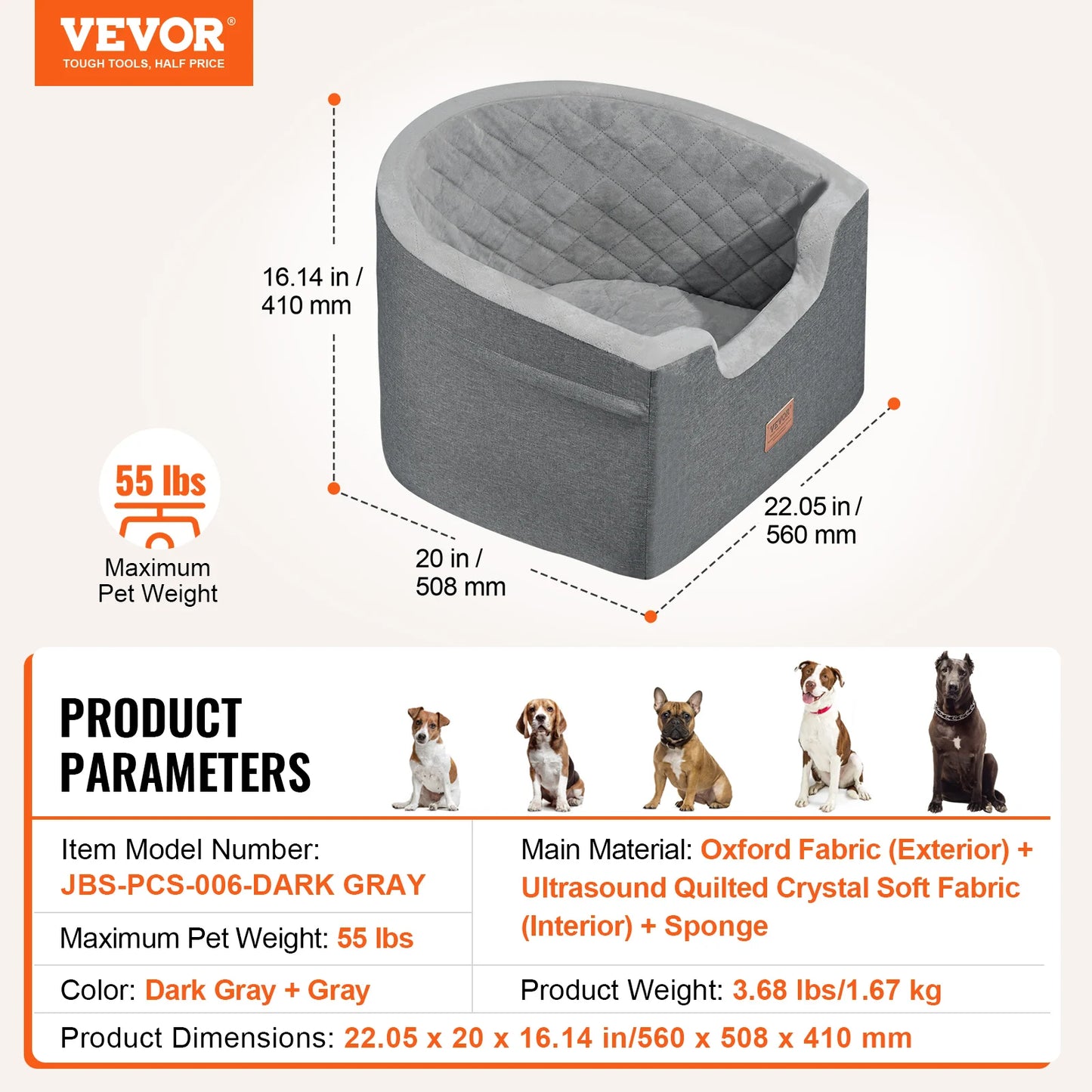 VEVOR Dog Car Seat Booster Seat With Clip On Leash