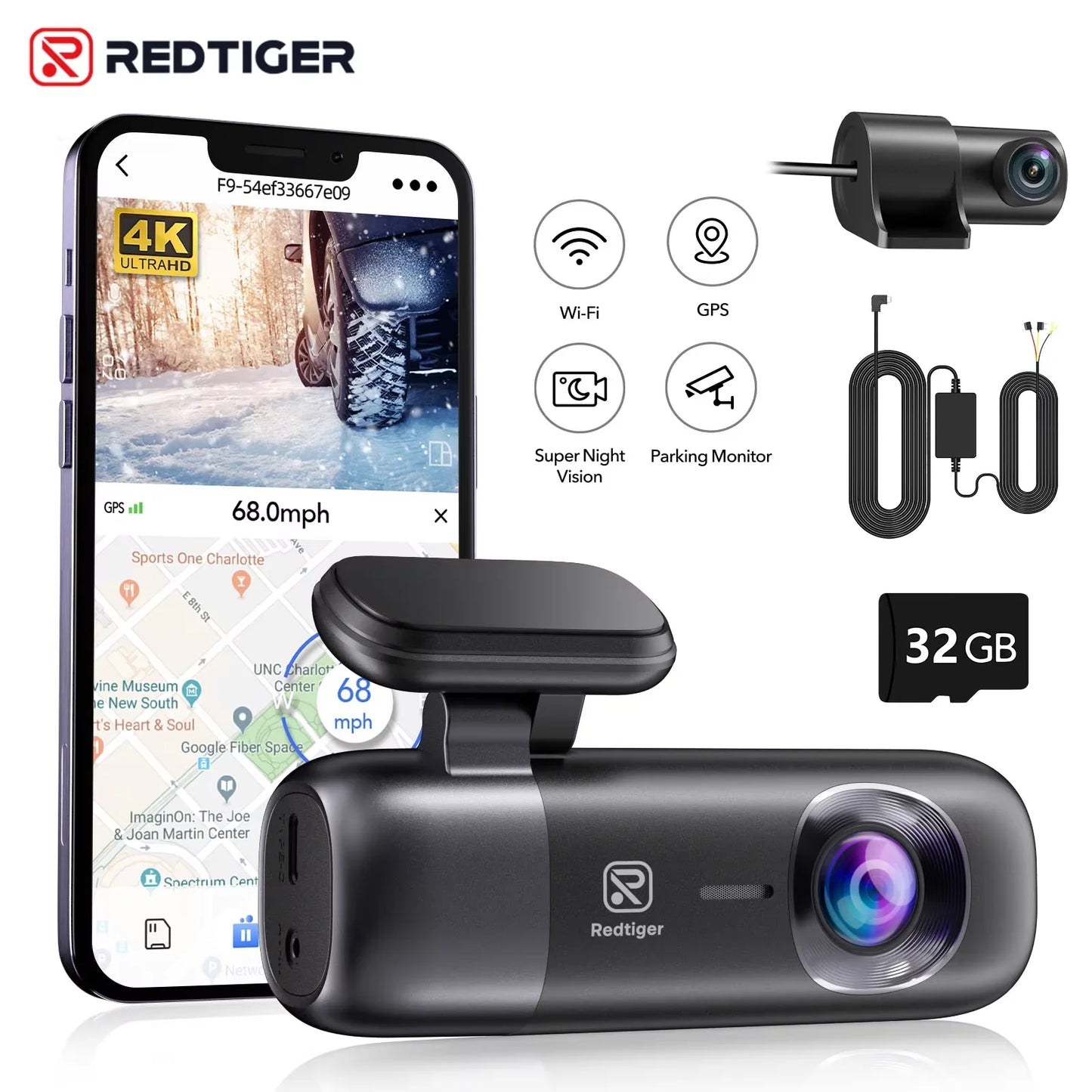 REDTIGER F9 Dash Cam 4K Front Rear GPS Night Vision