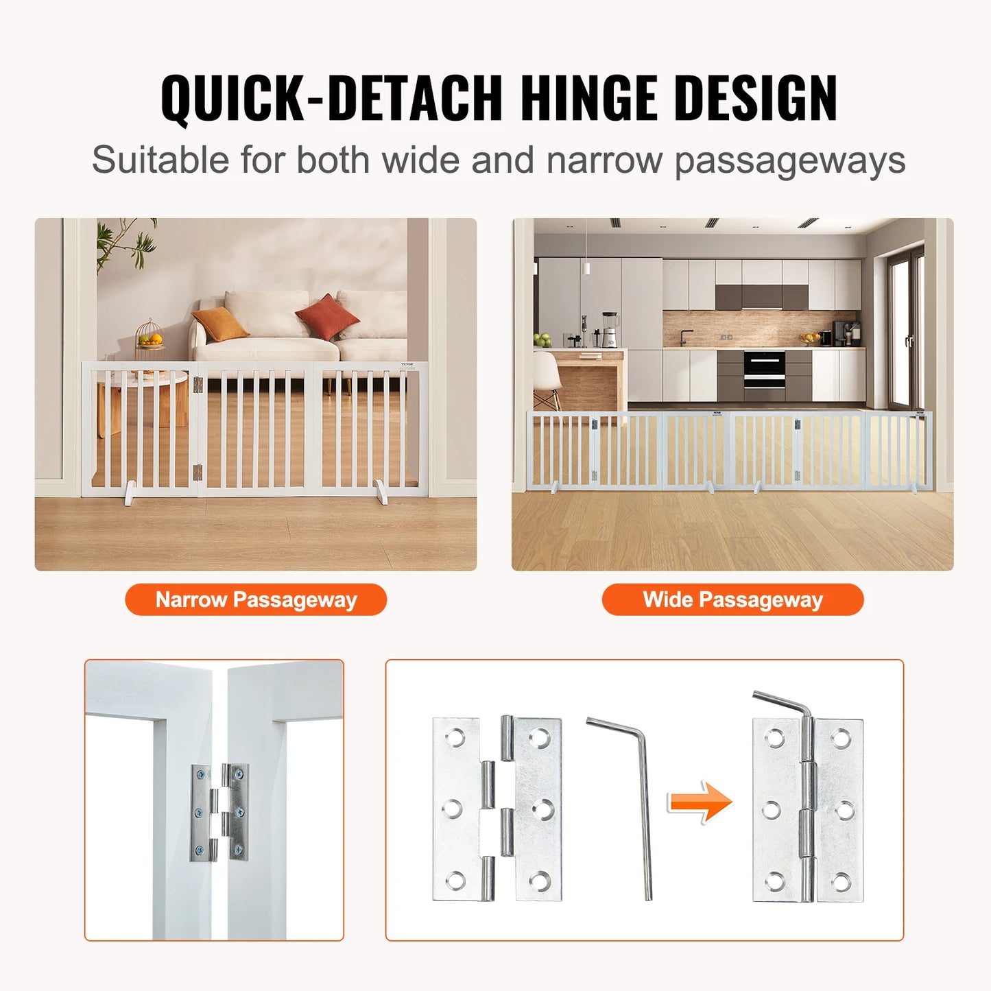 VEVOR Freestanding Dog Gate For Narrow Passages 3 Panels