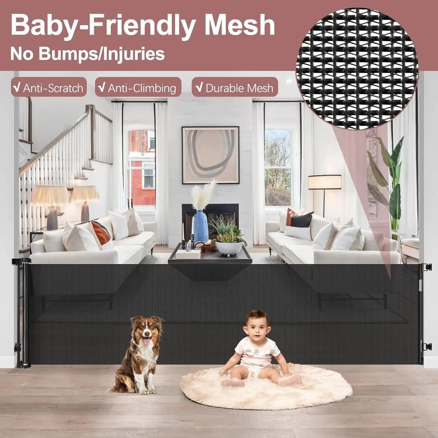 Retractable Baby Safety Gate For Stairs And Doorways