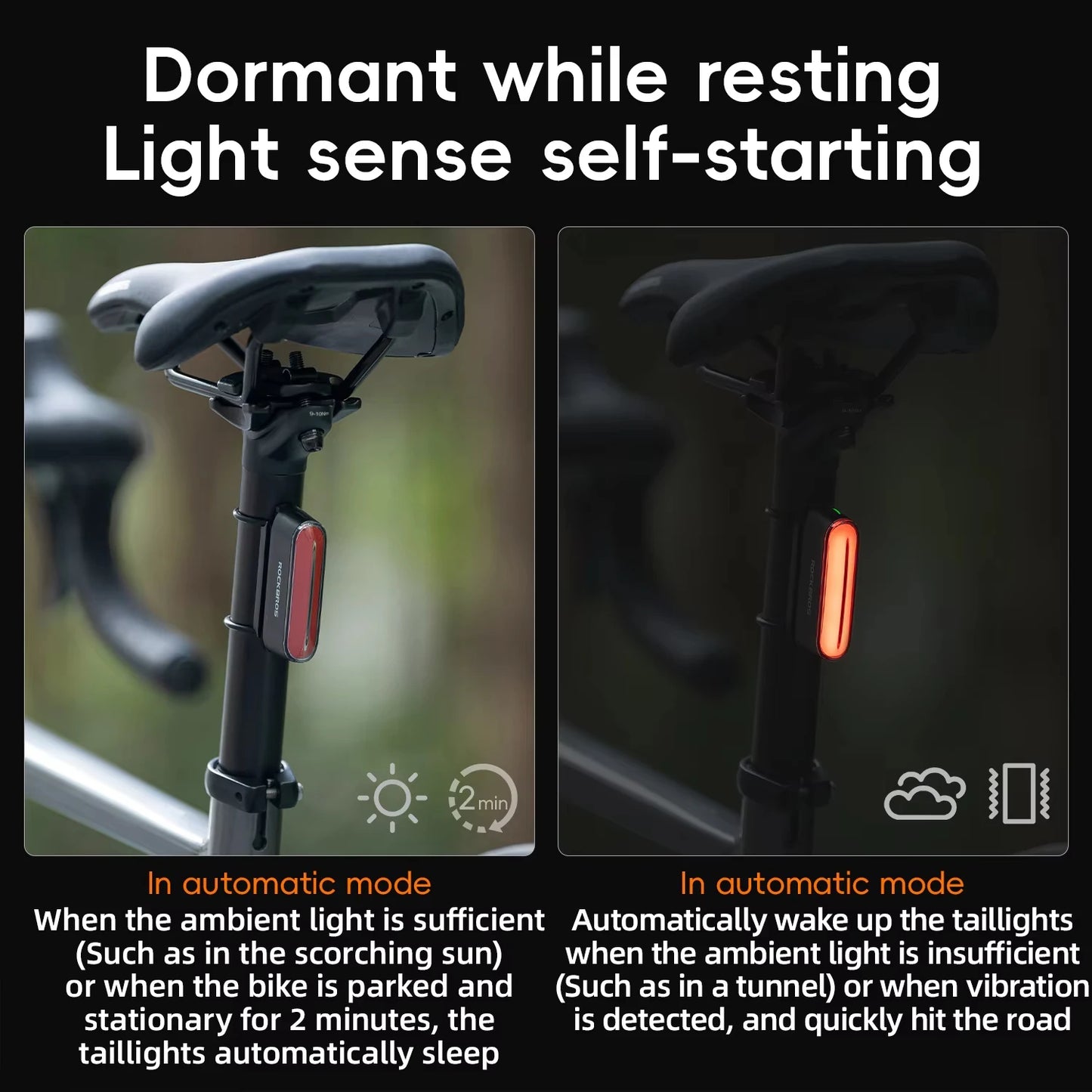 ROCKBROS Magnetic Smart Tail Light Type C Charge 7 Modes - Safety First Gear 25