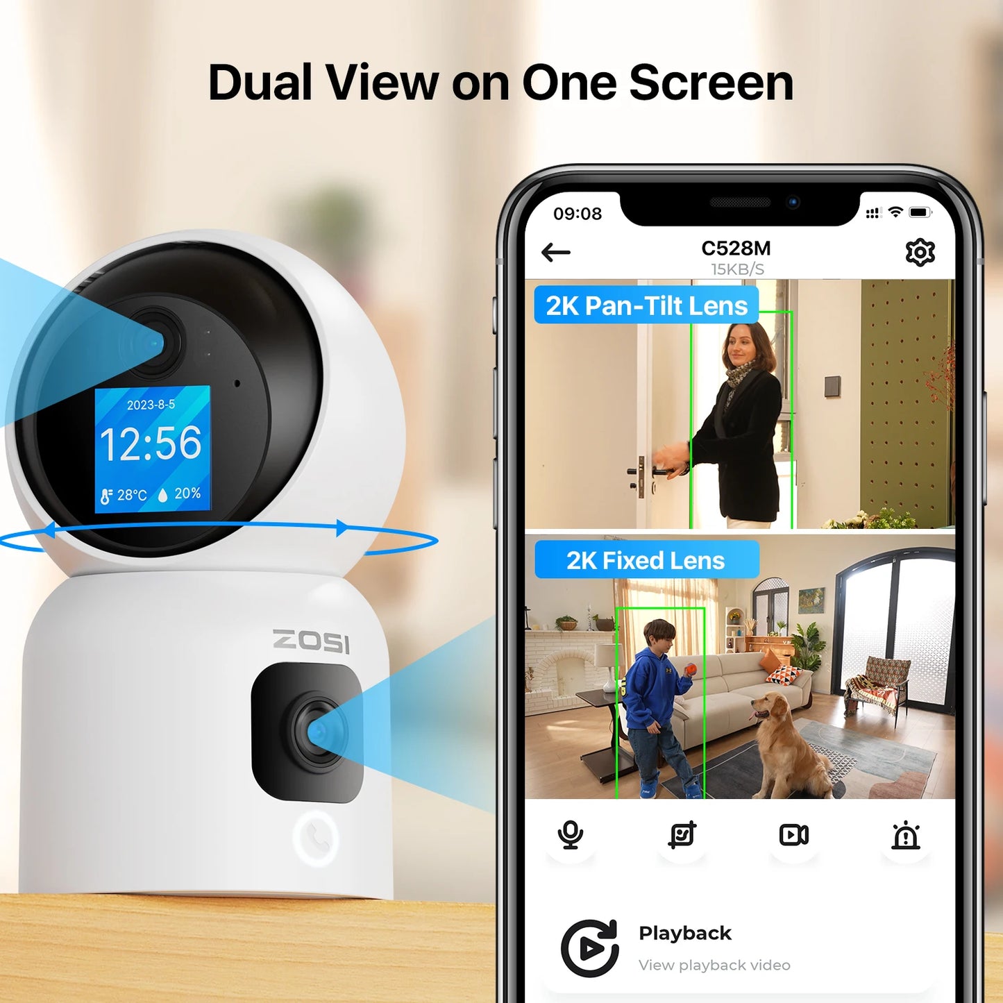 ZOSI 360 Smart Home Security Camera PTZ Auto Tracking AI