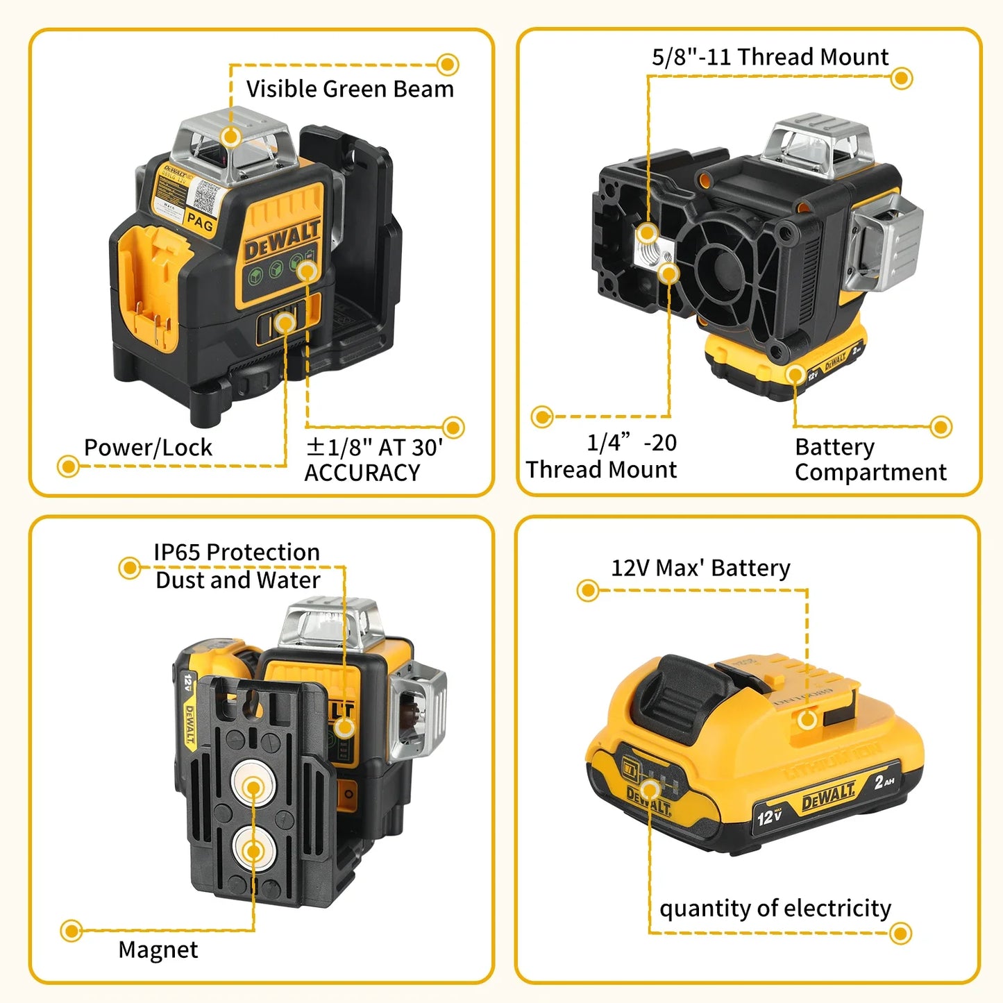 DEWALT DW089LG 3-Sided Vertical Laser Level With 360 Degree