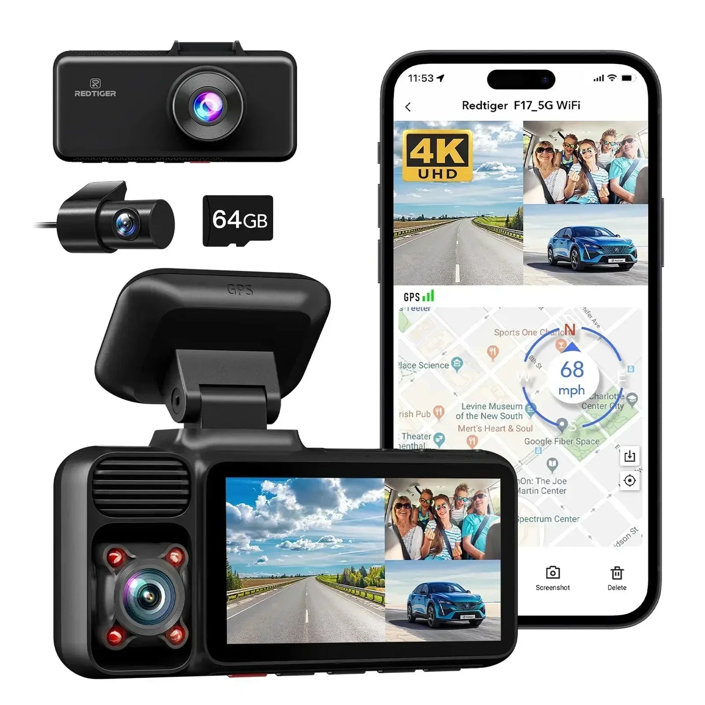 RedTiger 4K Triple Channel Dash Camera with Built-In GPS - Safety First Gear 25
