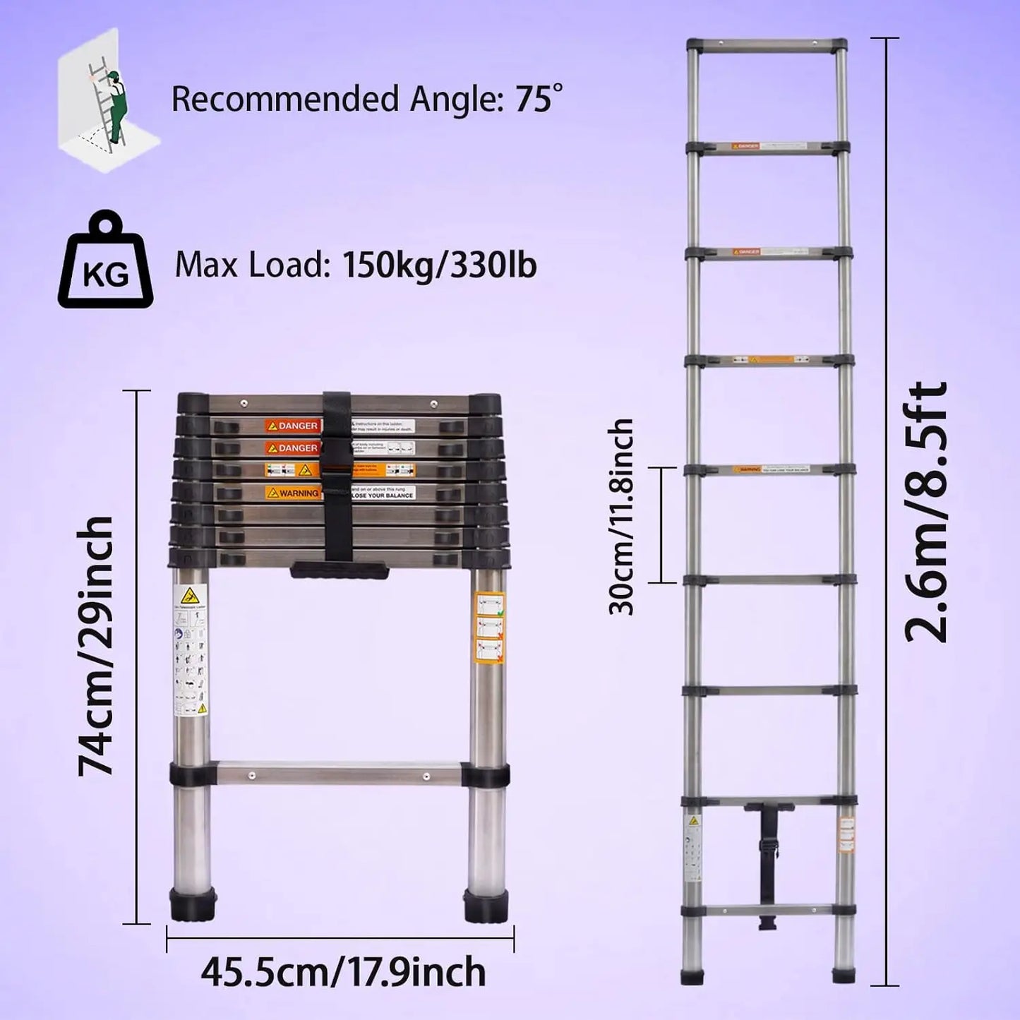 DayPlus Telescoping Stainless Steel Ladder Portable Extendable