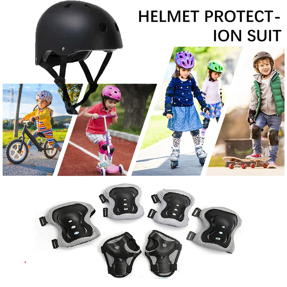 Hign-concerned Kids Safety Helmet Knee Elbow Pad Set Cycling