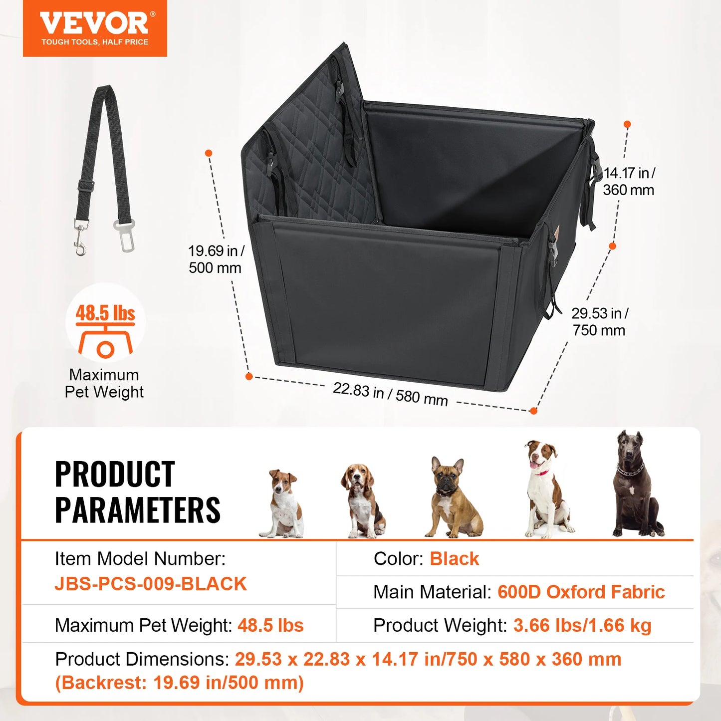 VEVOR Dog Car Seat Booster Seat With Clip On Leash