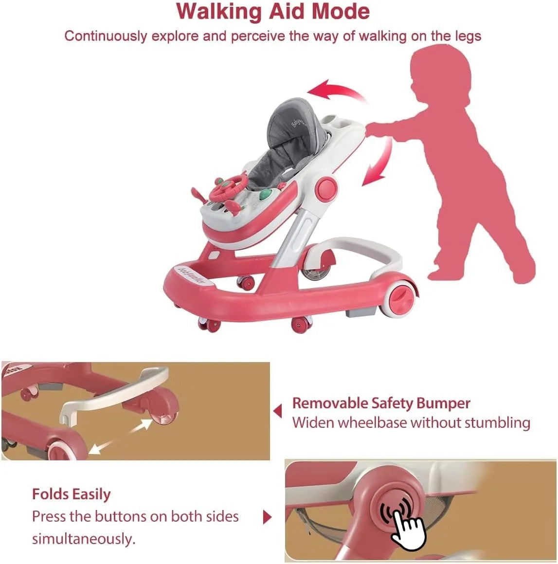 2 in 1 Baby Walker with Removable Feeding and Music Tray - Safety First Gear 25