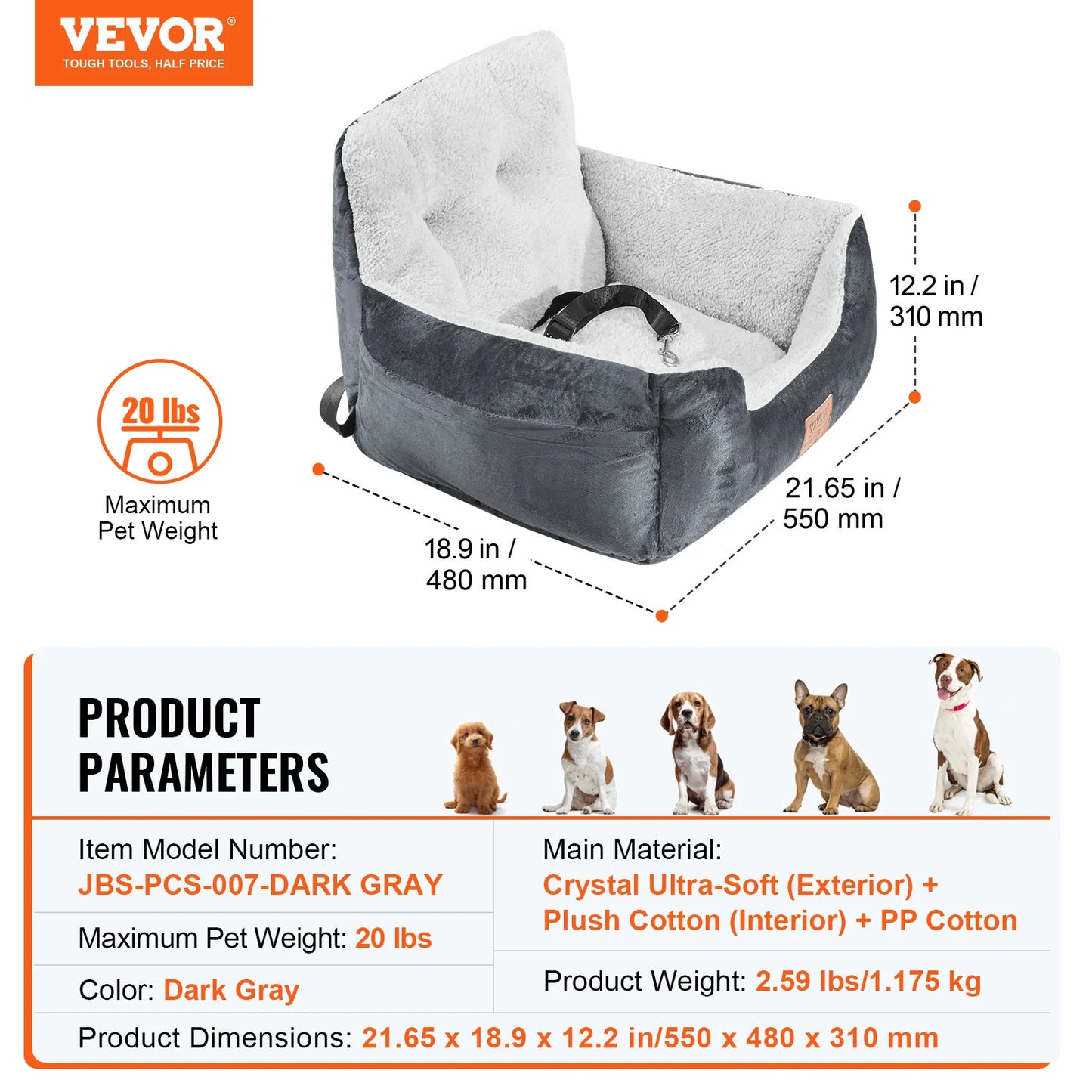 VEVOR Dog Car Seat Booster Seat With Clip On Leash
