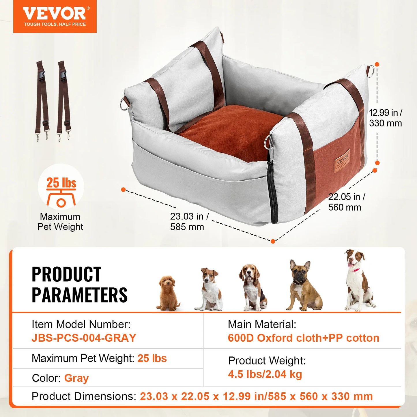 VEVOR Dog Car Seat Booster Seat With Clip On Leash
