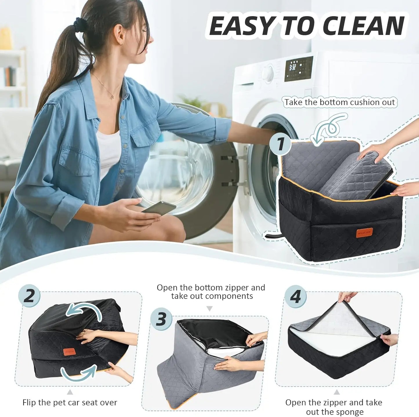 Memory Foam Dog Car Seat For Travel Comfort Washable Cover