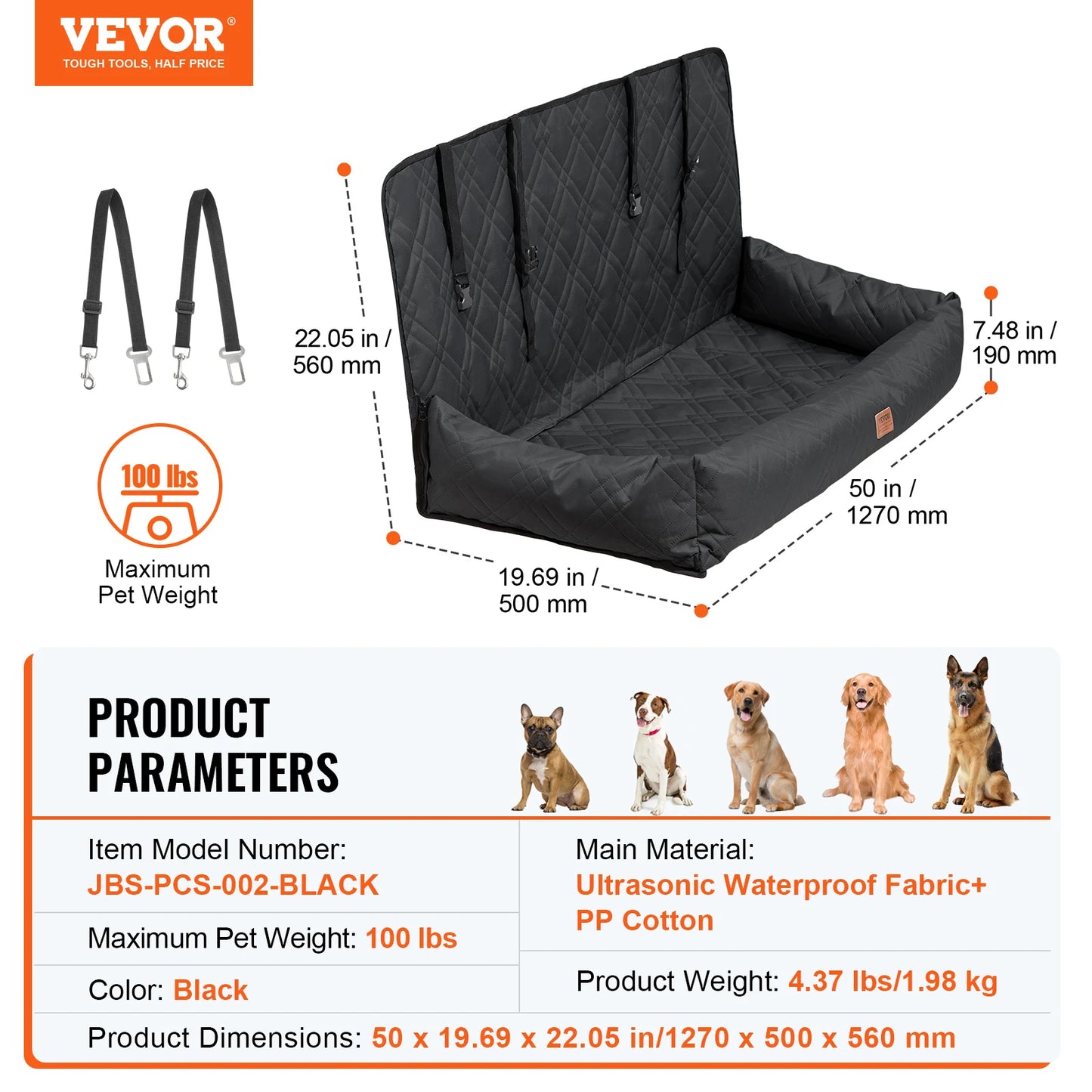 VEVOR Dog Car Seat Booster Seat With Clip On Leash