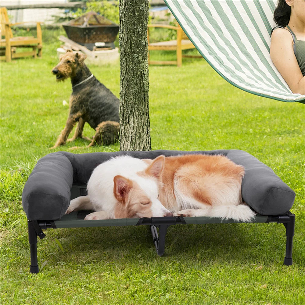 BORWARTCN Raised Outdoor Dog Bed With Cooling Mat For Pets