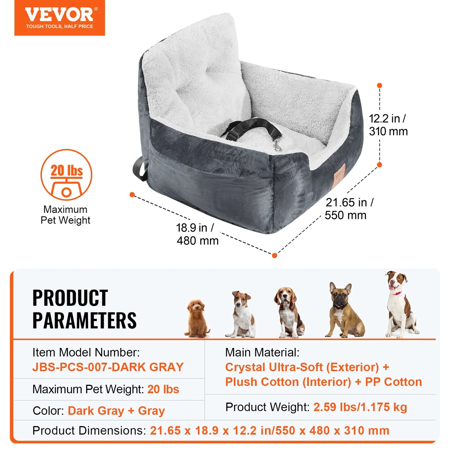 VEVOR Dog Car Seat Booster Seat With Clip On Leash