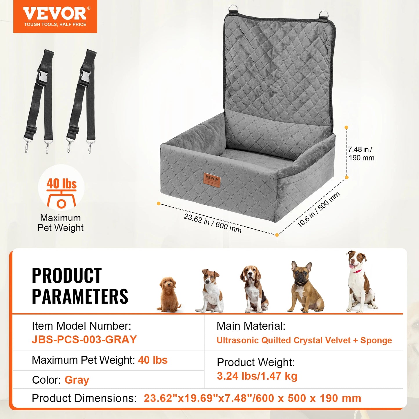 VEVOR Dog Car Seat Booster Seat With Clip On Leash