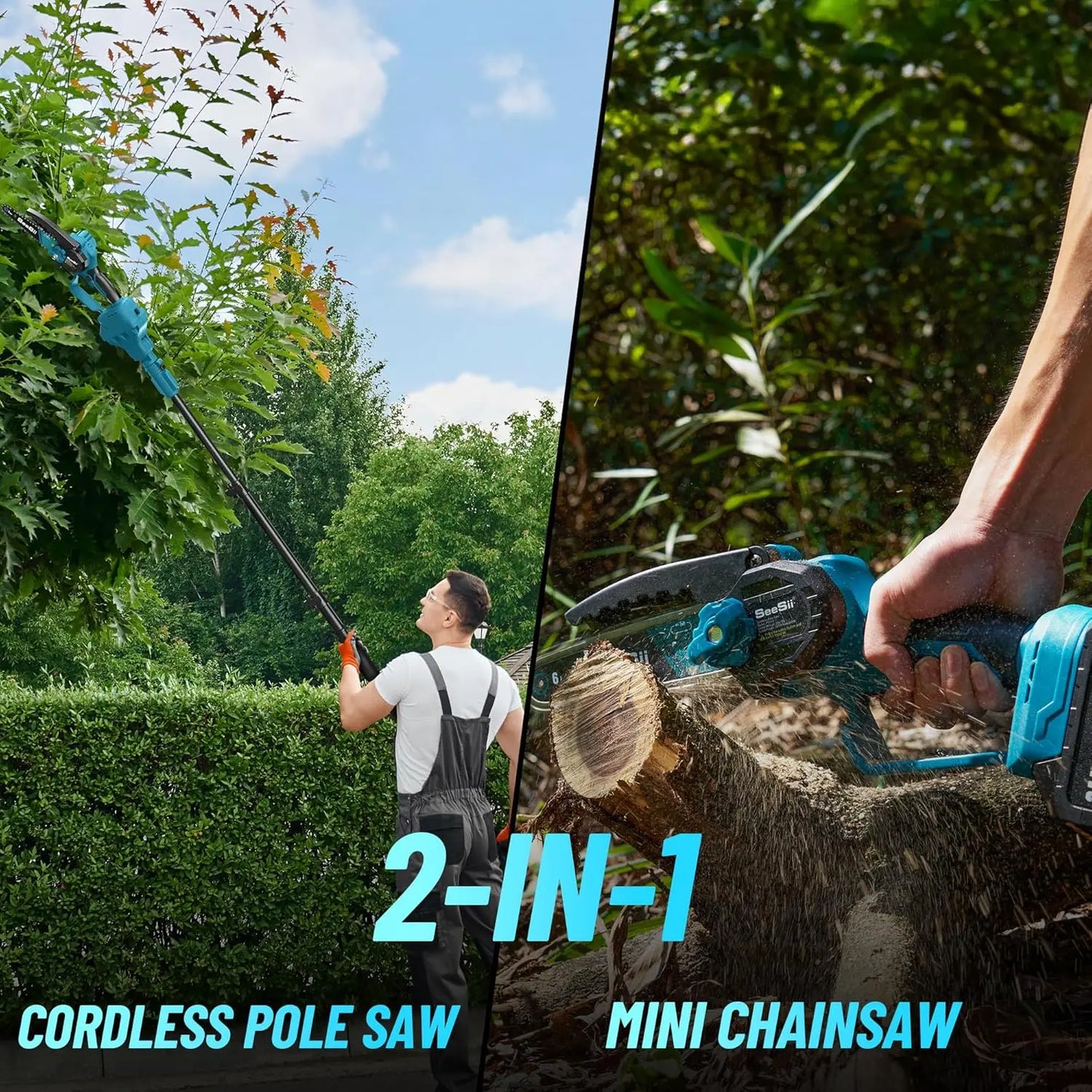 Seesii 2-In-1 Cordless Pole Saw And Mini Chainsaw - Safety First Gear 25