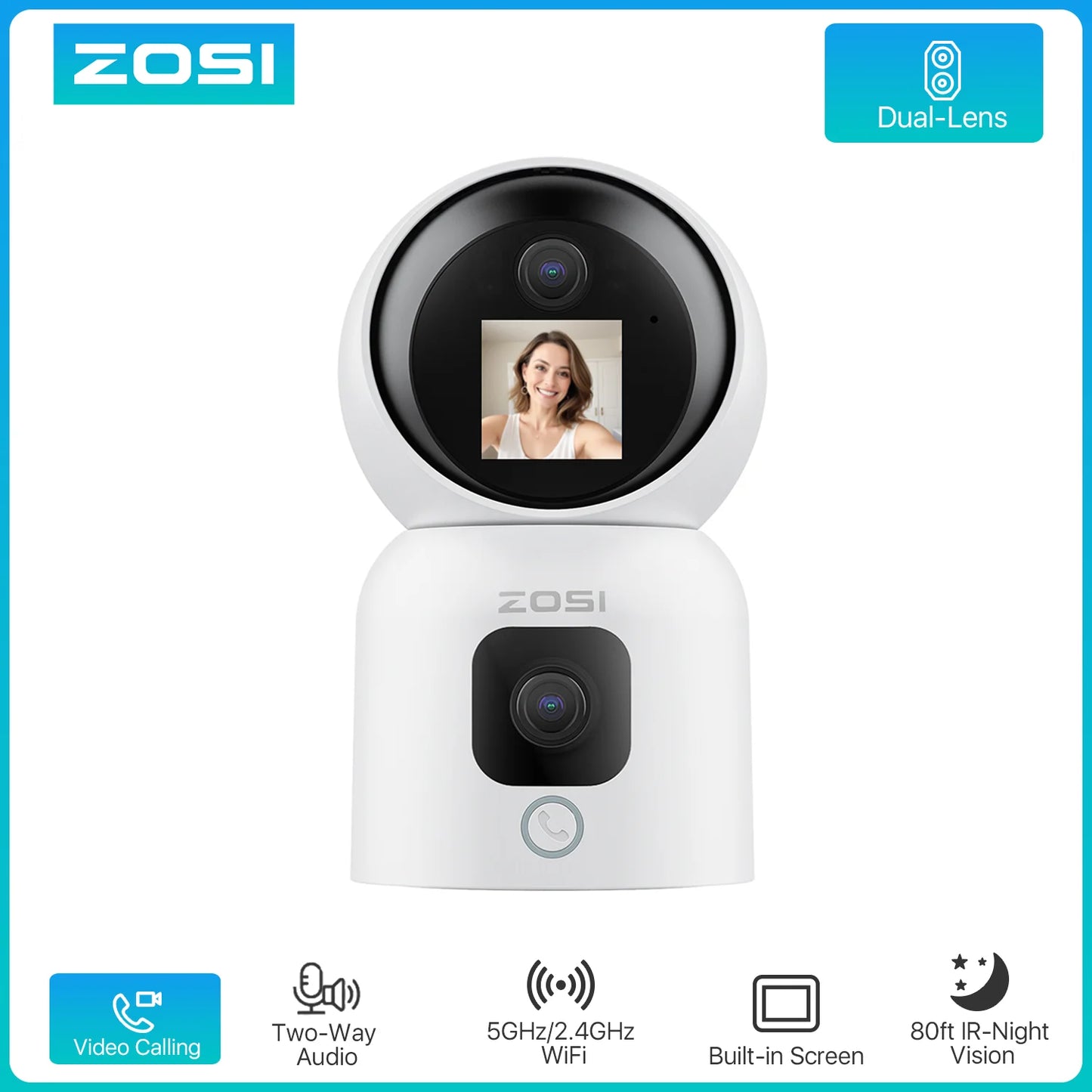 ZOSI 360 Smart Home Security Camera PTZ Auto Tracking AI