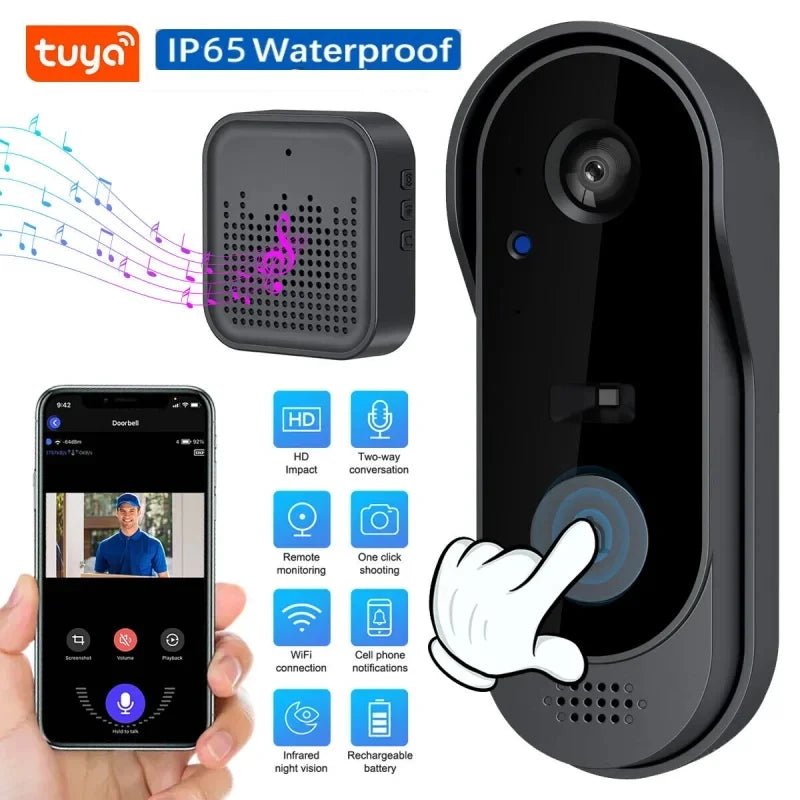 Tuya WiFi Doorbell 1080P HD Camera Waterproof MicroSD Cloud