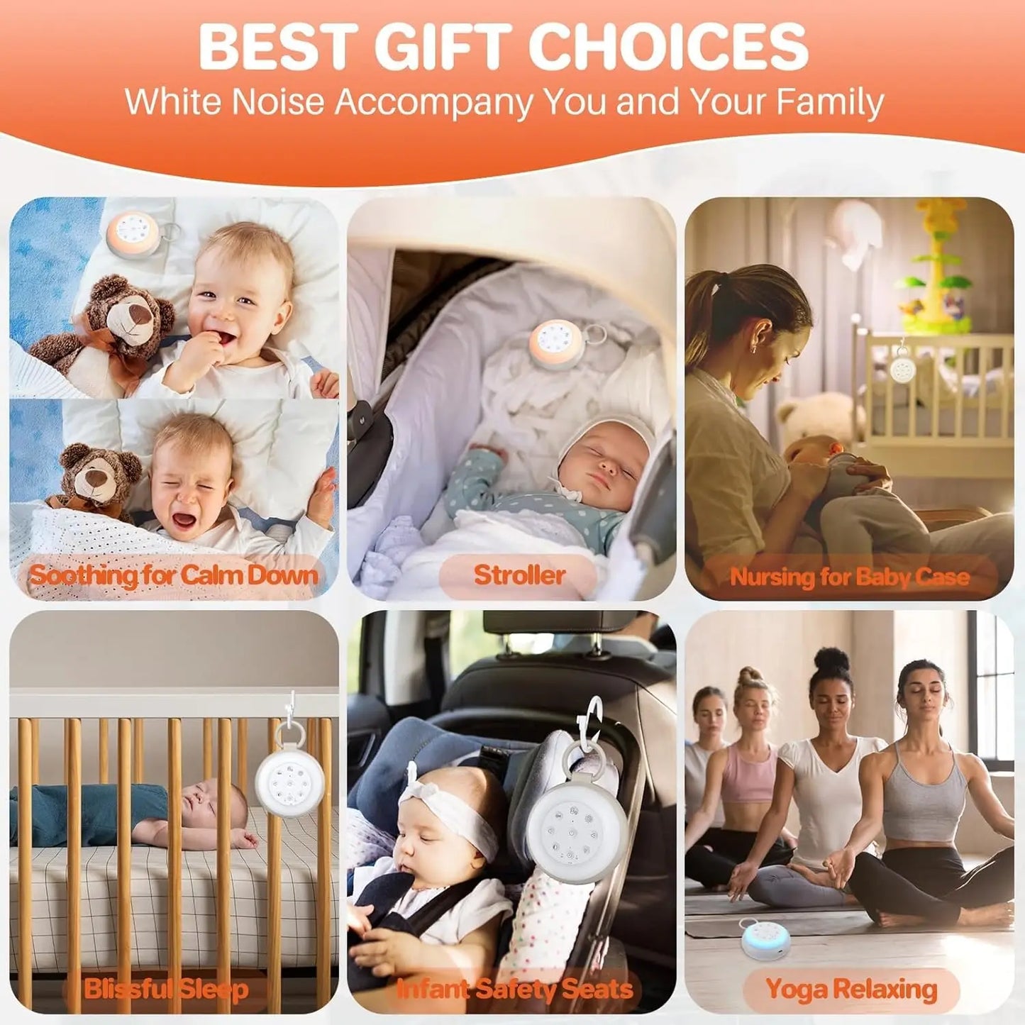 Travel White Noise Sound Machine 24 Sounds Night Light