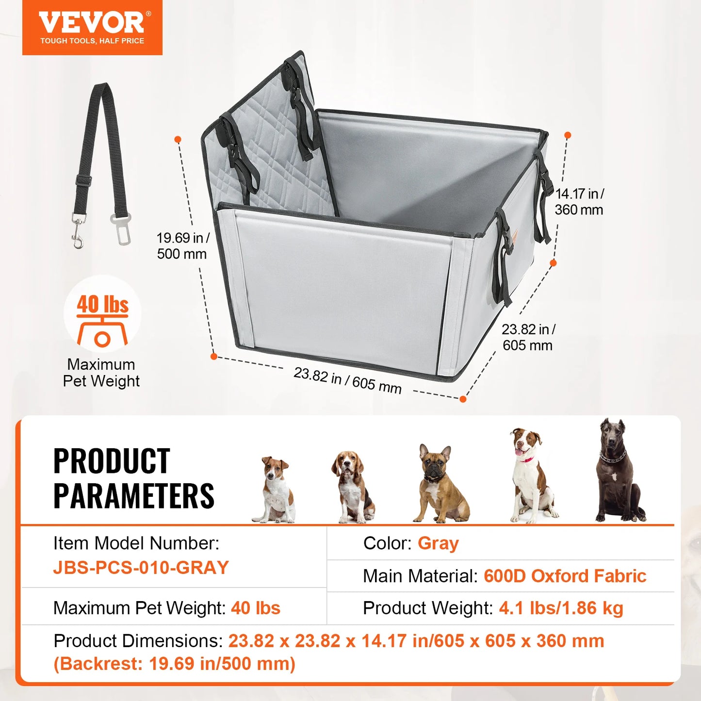 VEVOR Dog Car Seat Booster Seat With Clip On Leash
