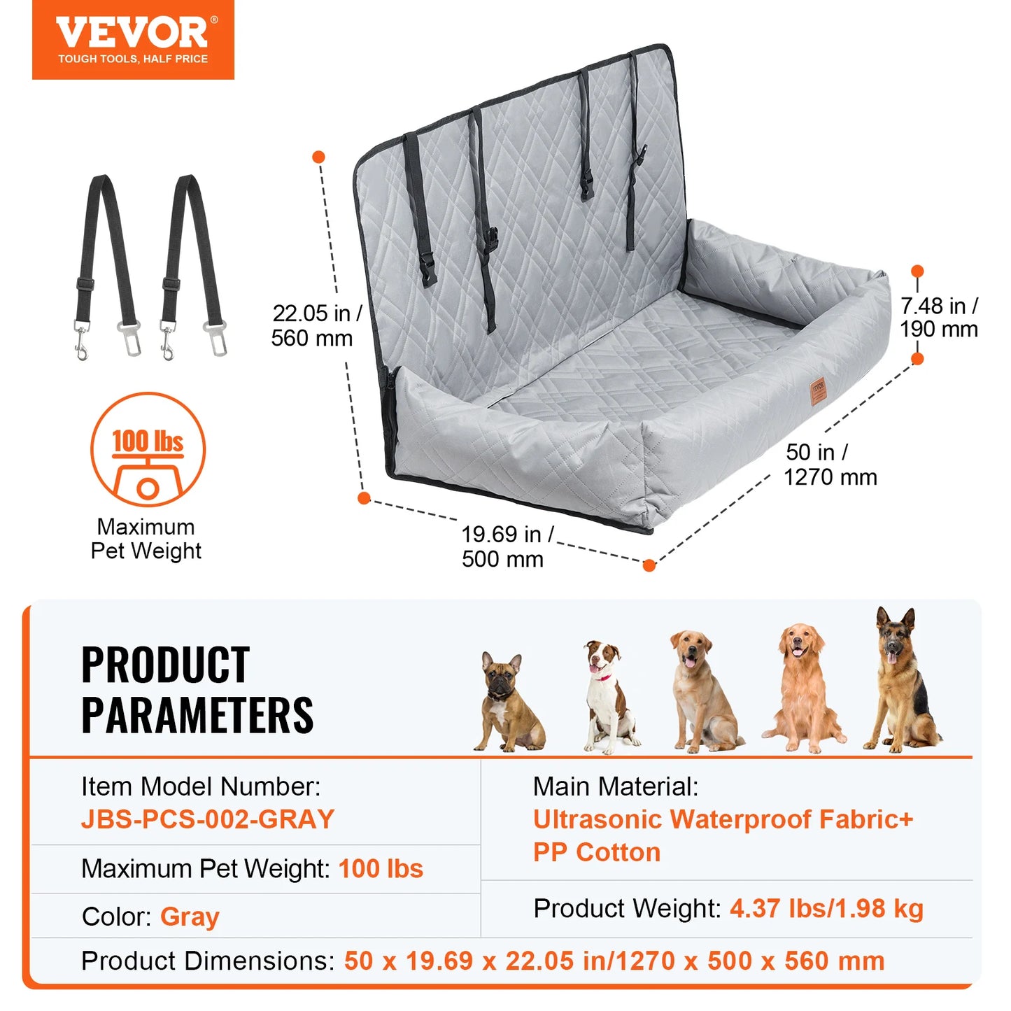 VEVOR Dog Car Seat Booster Seat With Clip On Leash