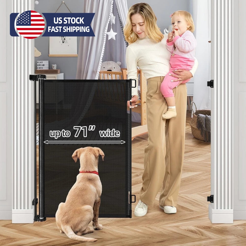 71" Safety Gate Retractable Baby Safe Doorways Child Safety Gate For Doorways Stairs Hallway Stairs Indoor Outdoor Pet Gate