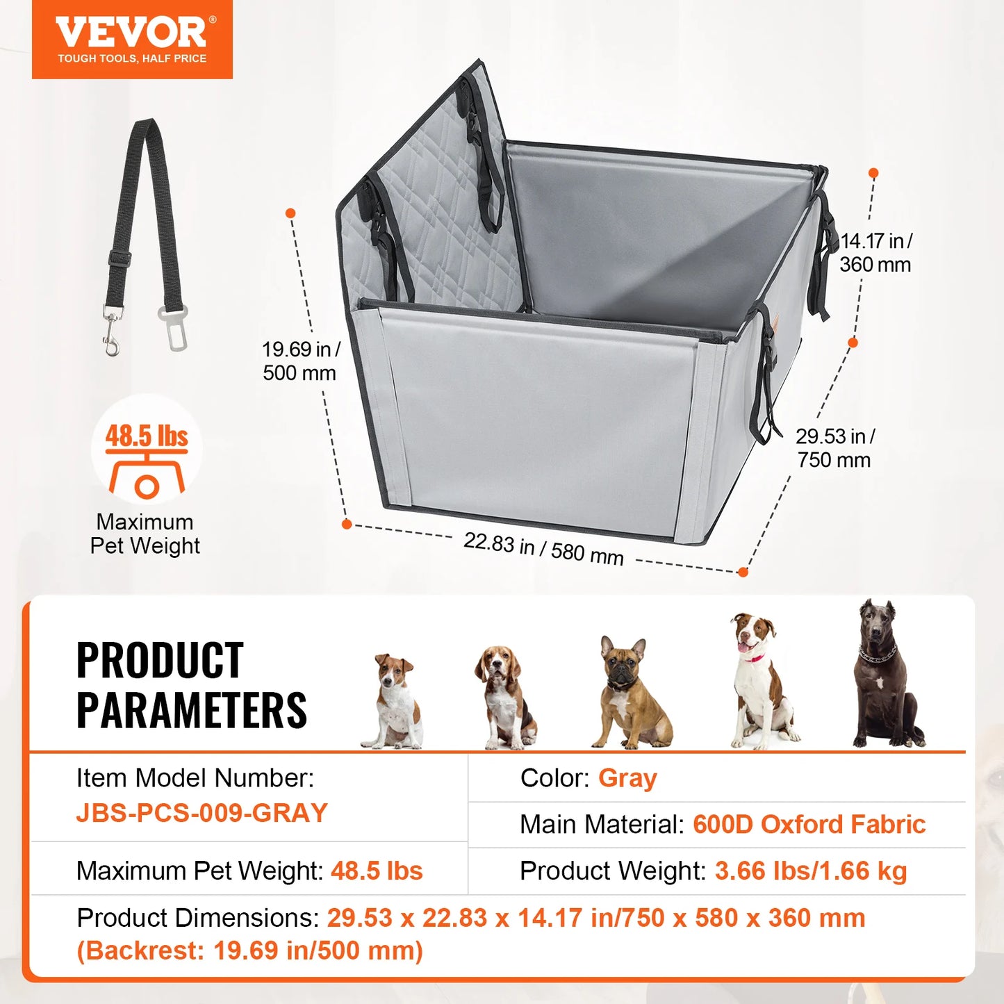 VEVOR Dog Car Seat Booster Seat With Clip On Leash