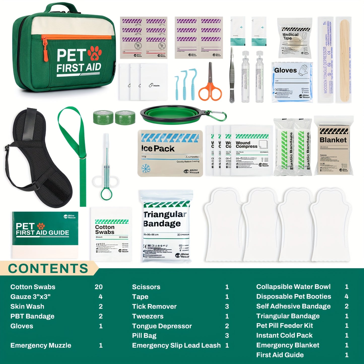 Rhino Rescue Pet First Aid Kit Emergency Supplies For Pets